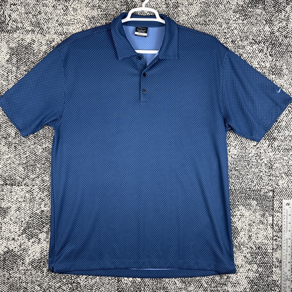 Nike Golf Dri Fit Polo Shirt Mens XL Blue Geometric Print Stretch Lightweight‎